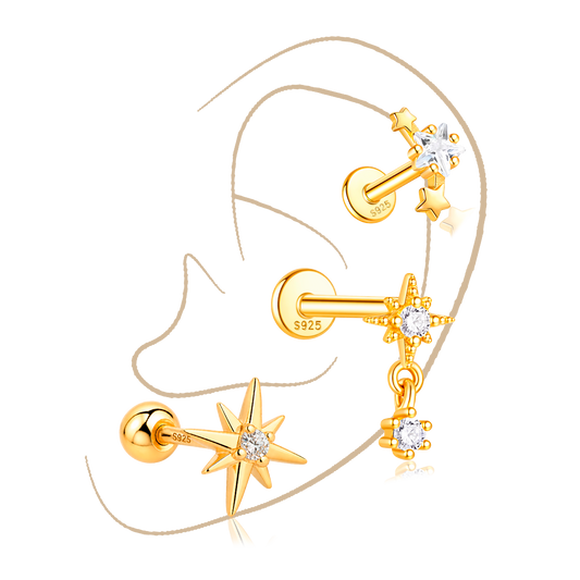 Set Stars Oro · Plata de ley bañada en oro 18k