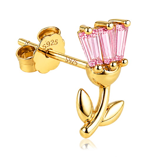 Orecchino a bottone a forma di tulipano in oro rosa