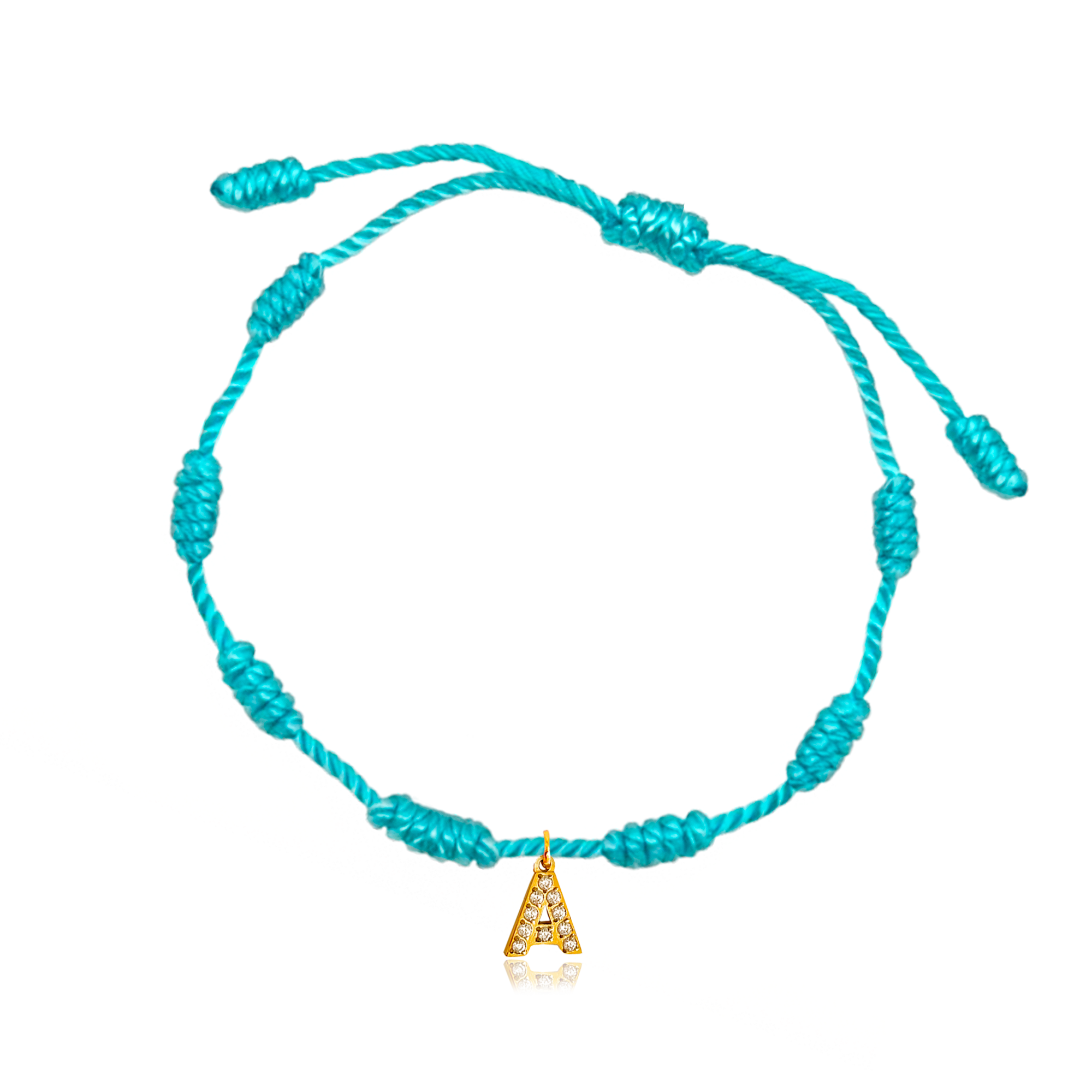 Pulsera 7 Nudos Turquesa Inicial Brillante