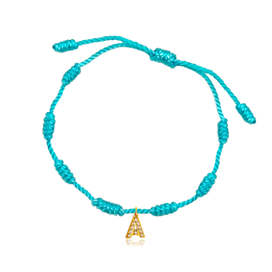 Pulsera 7 Nudos Turquesa Inicial Brillante