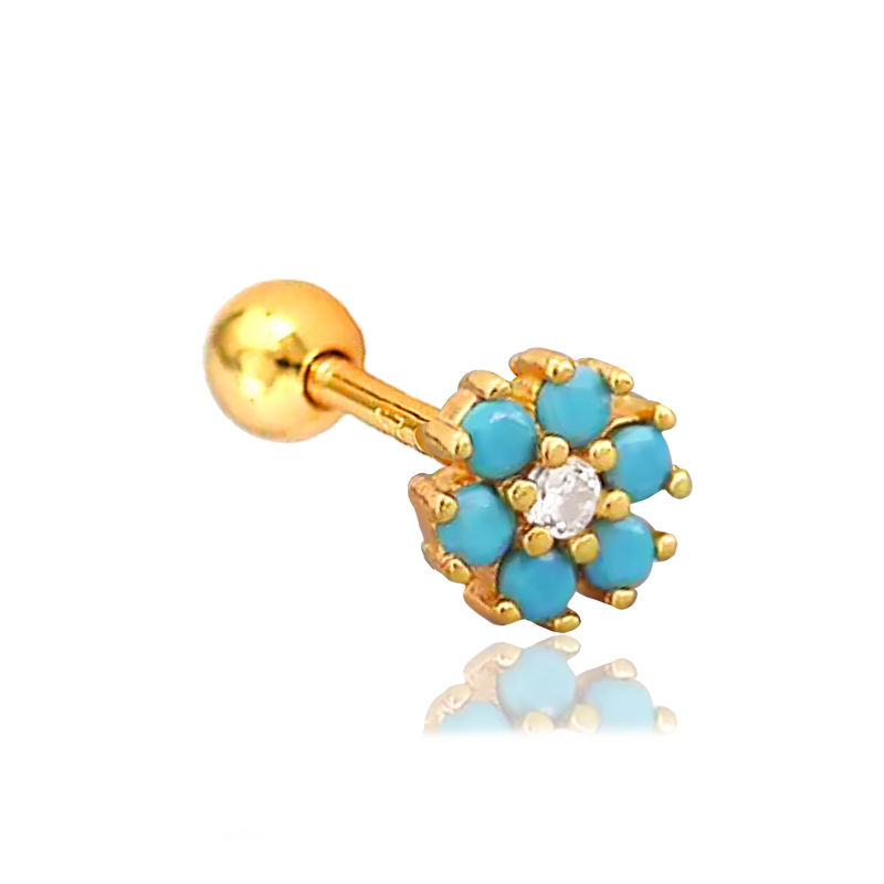 Pendiente Flor Anémona Turquesa Oro