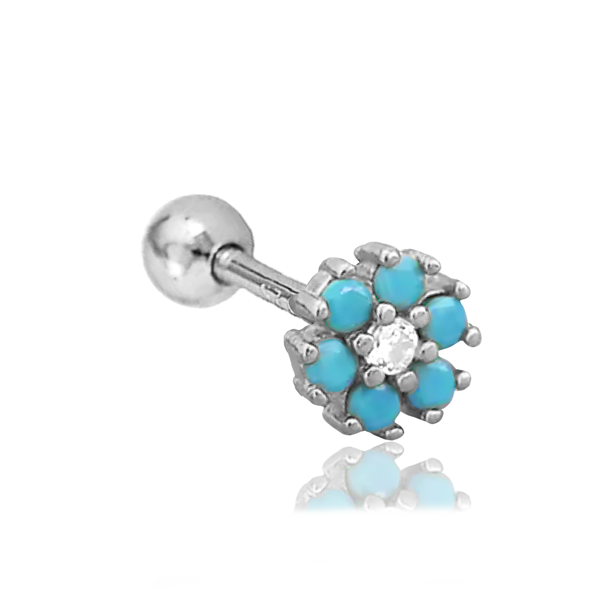 Pendiente Flor Anémona Turquesa Plata