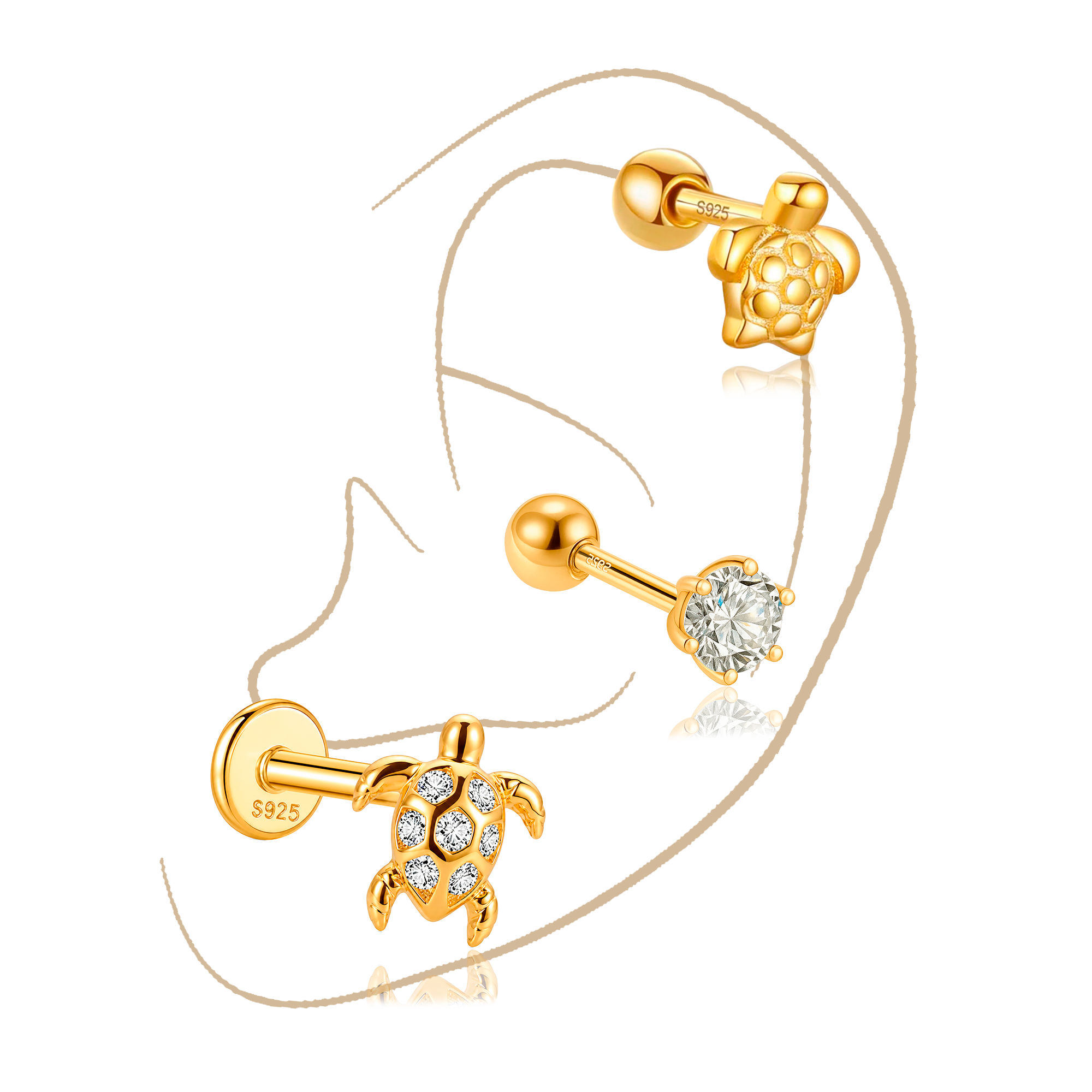 Set Turtles Oro · Plata de ley bañada en oro 18k