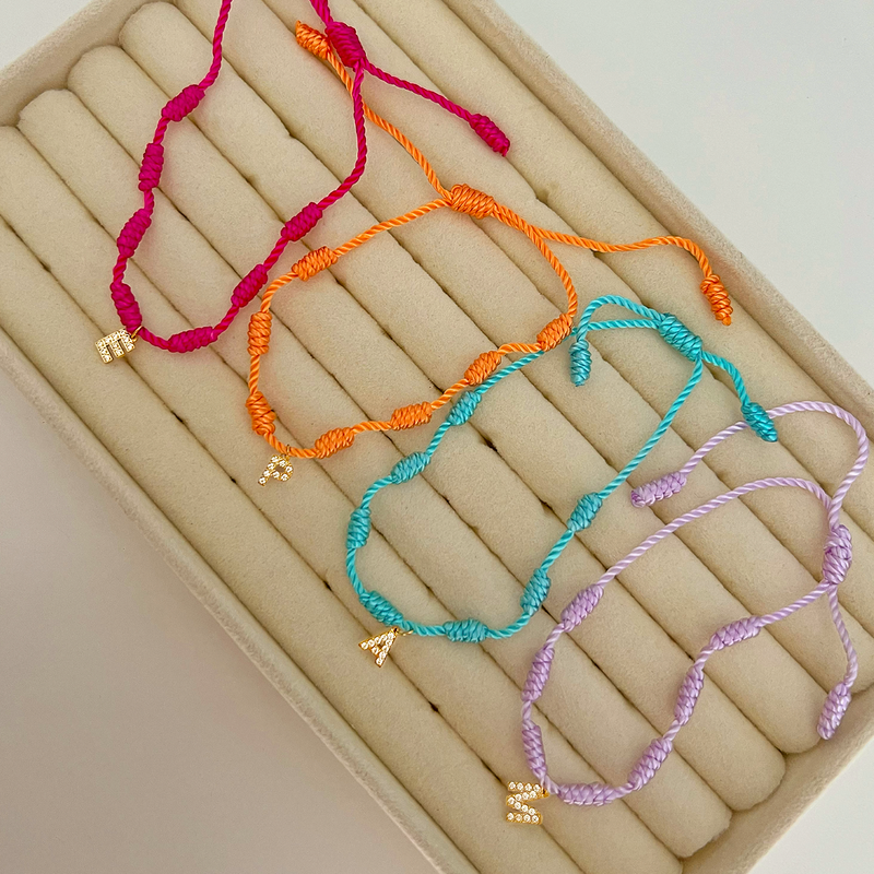 Pulsera 7 Nudos Turquesa Inicial Brillante
