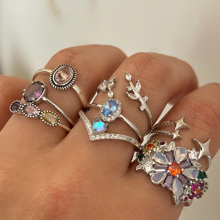 Anillo Flores de Colores Plata