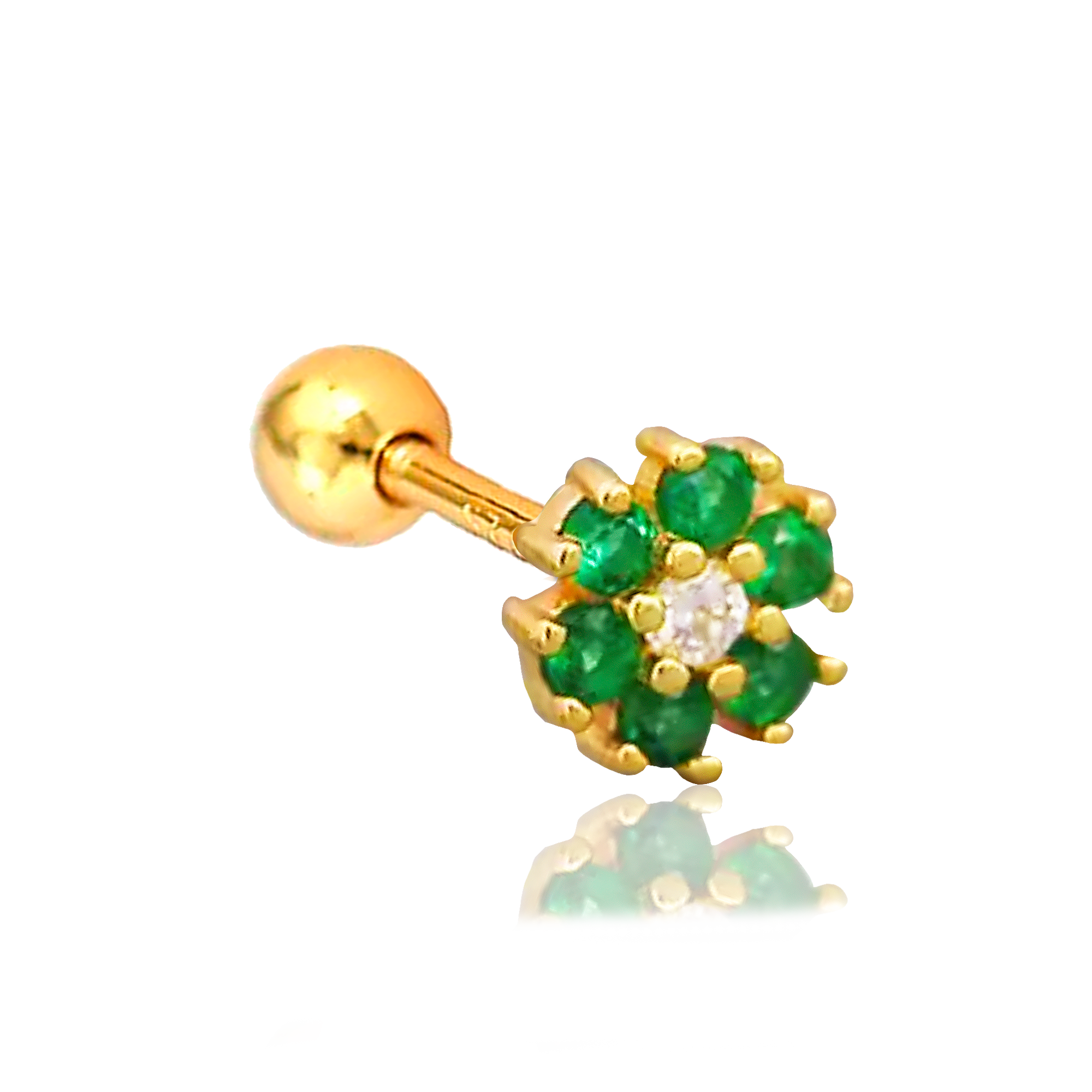 Pendiente Flor Anémona Verde Oro