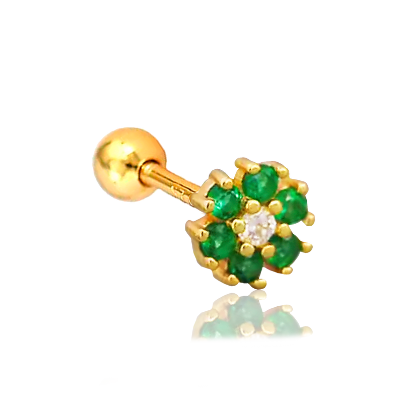 Pendiente Flor Anémona Verde Oro