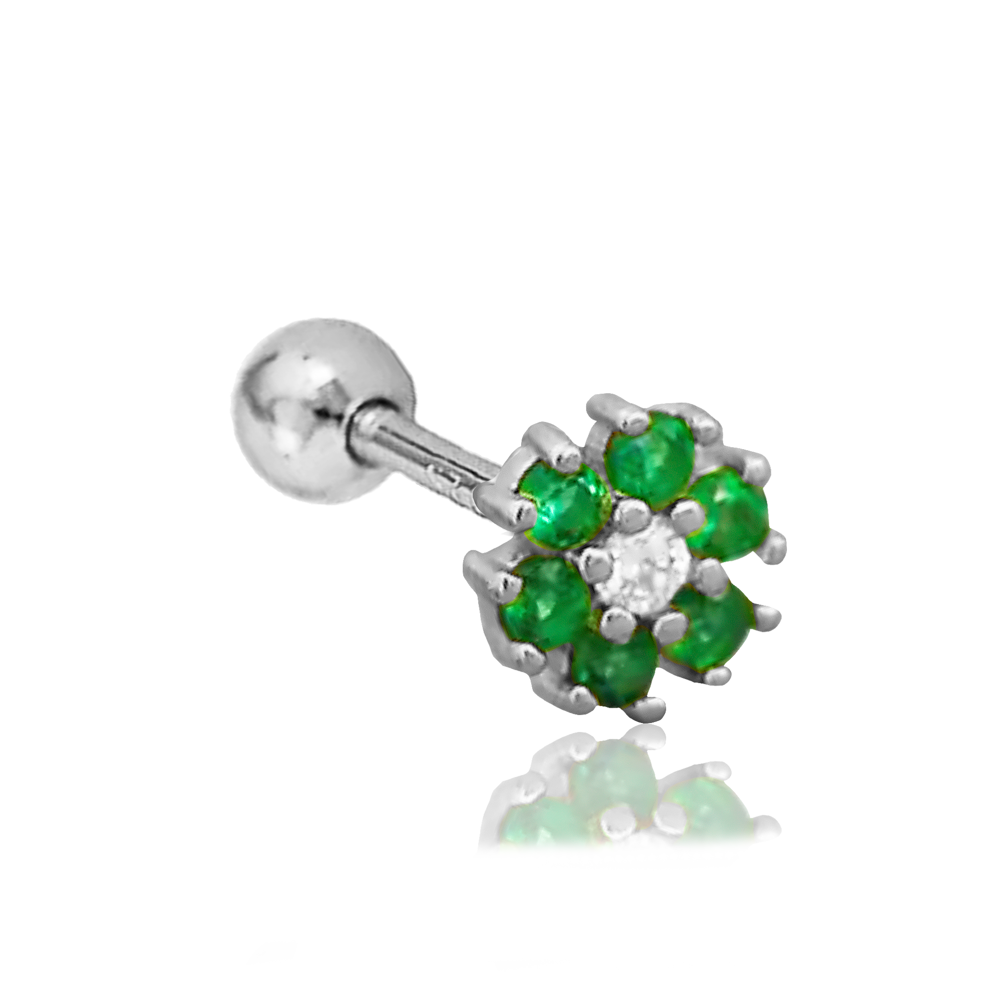 Pendiente Flor Anémona Verde Plata