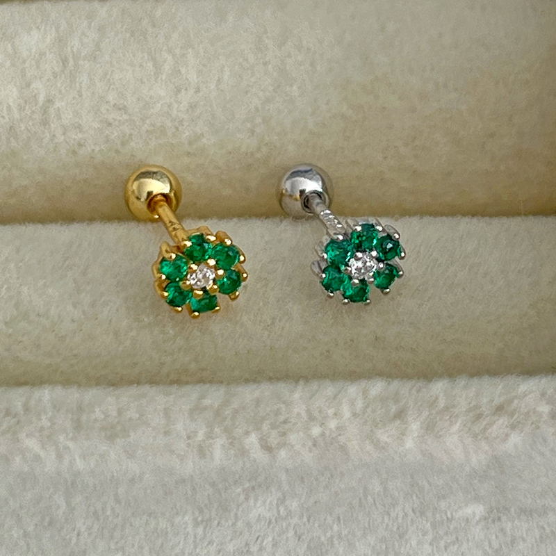 Pendiente Flor Anémona Verde Oro