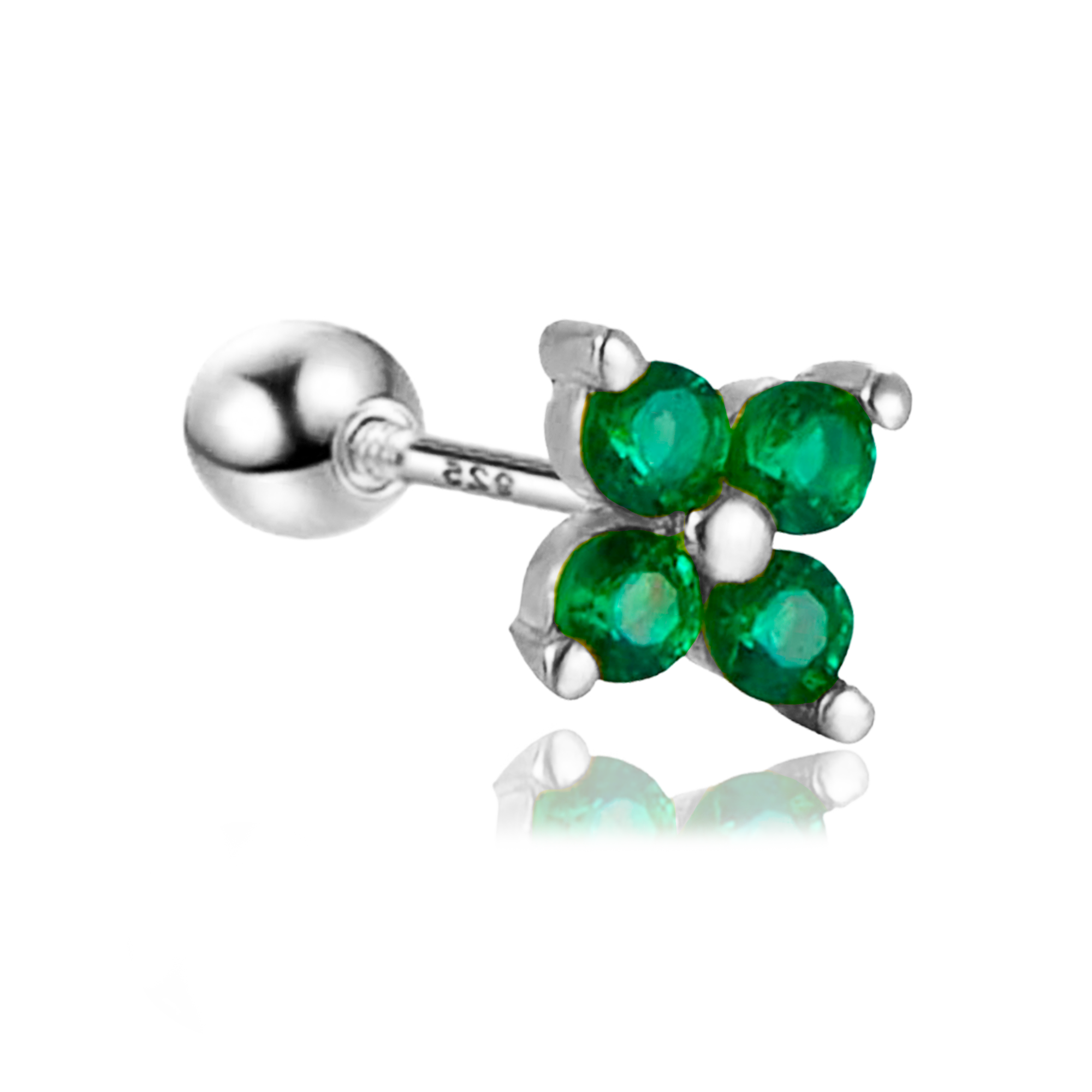 Pendiente Mini Flor Verde Plata