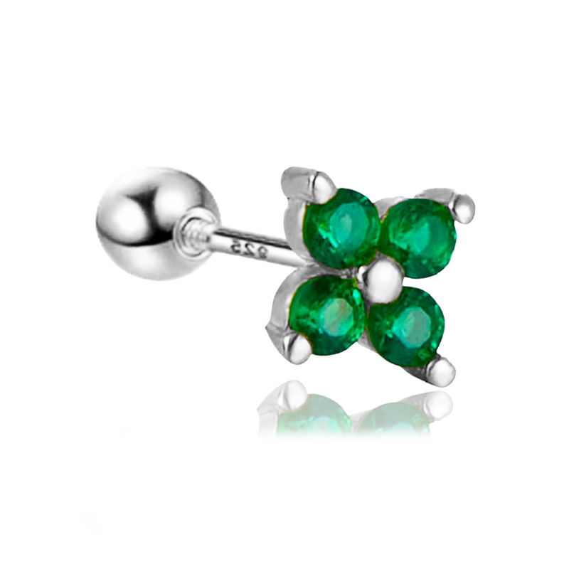 Orecchino Mini Fiore Verde Argento