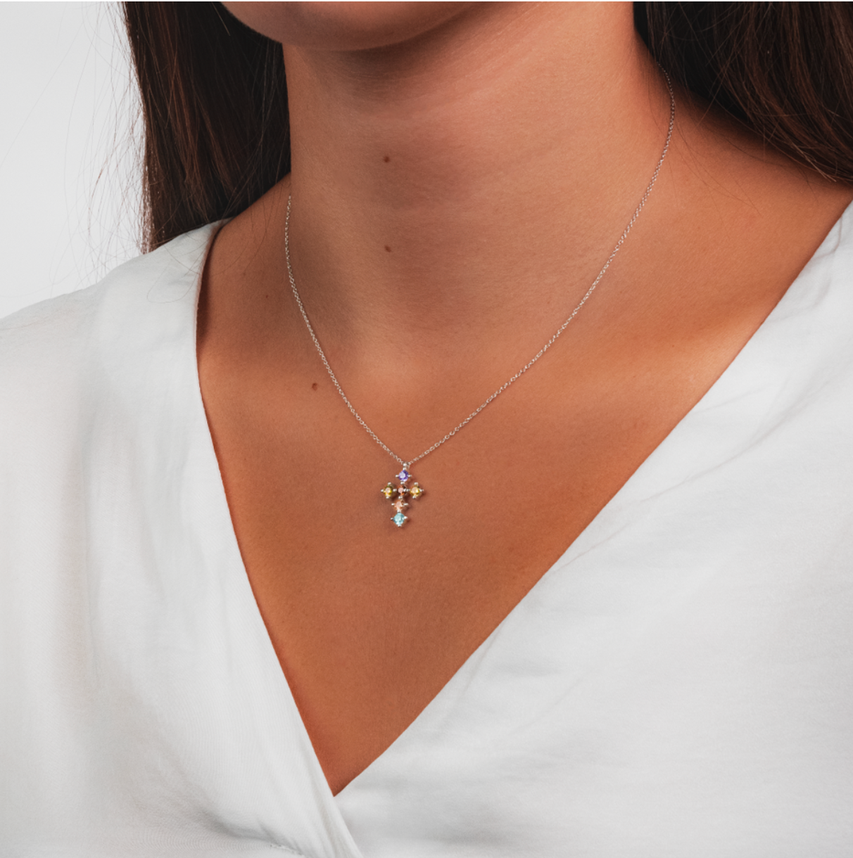 Collar Colorful Cruz Plata