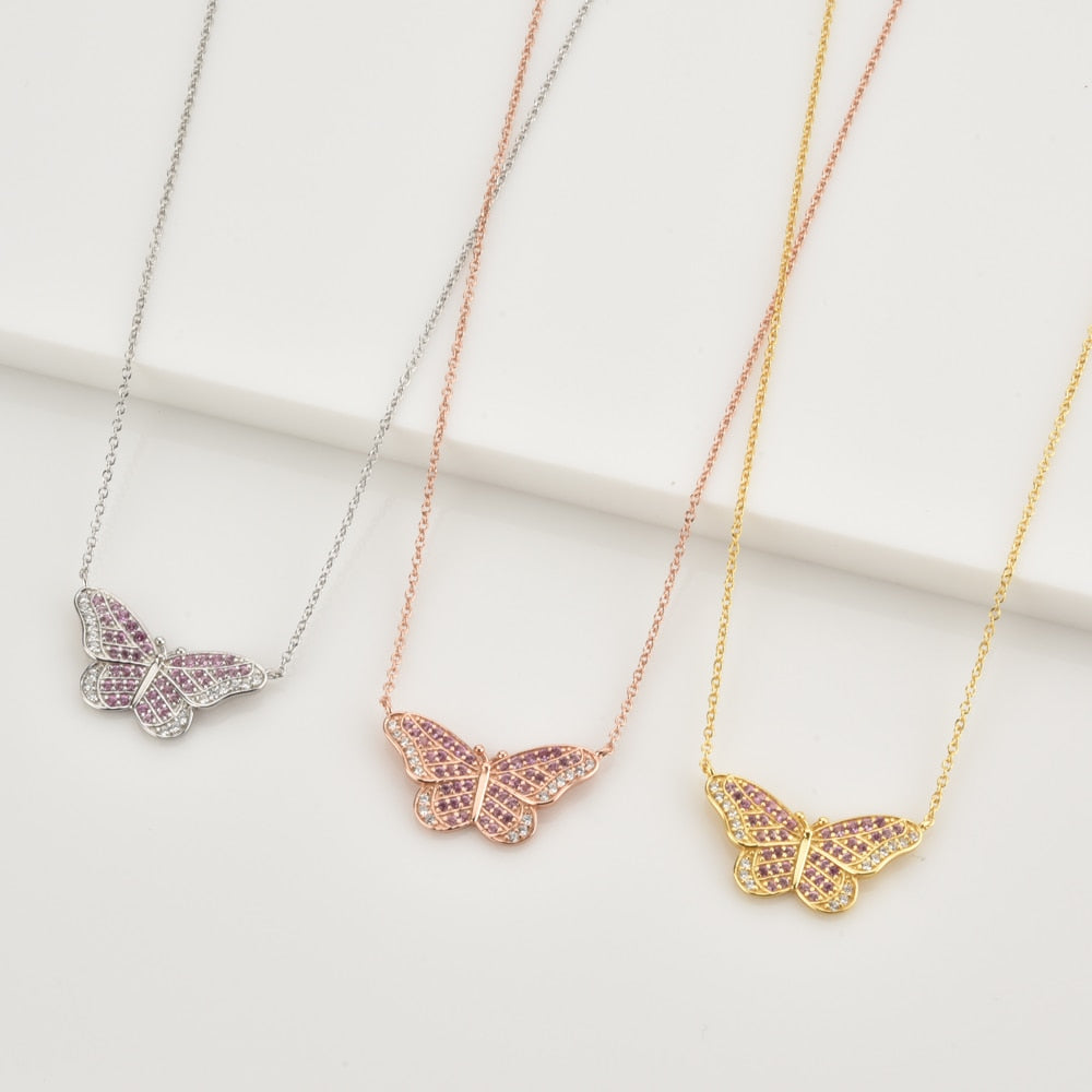 Collar Pink Butterfly Oro Rosa