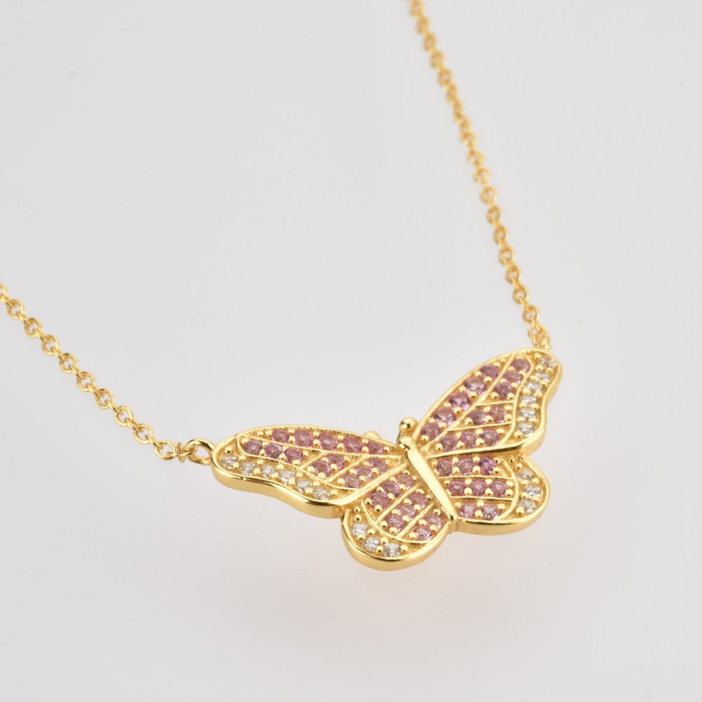 Collar Pink Butterfly Oro Rosa