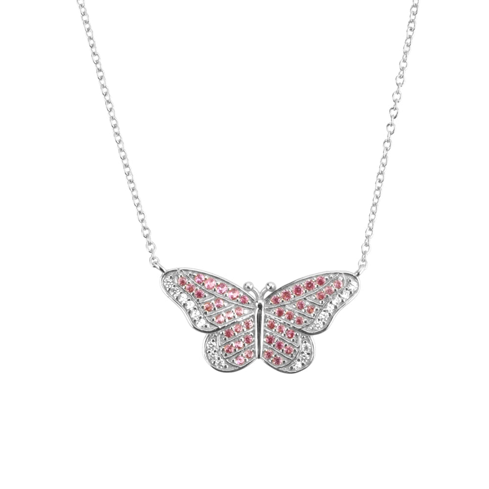Collar Pink Butterfly Plata