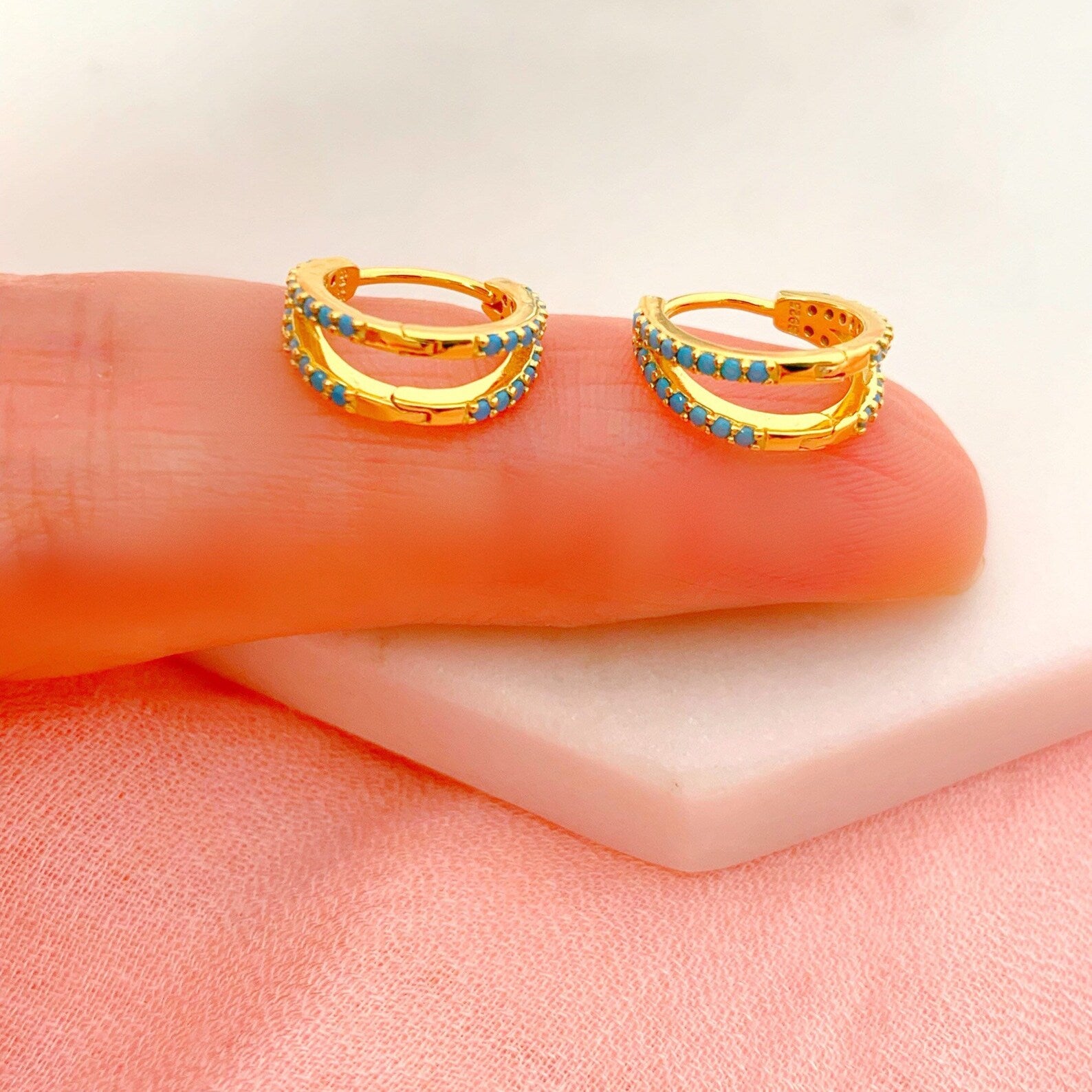 Aros Doble Turquesa Oro