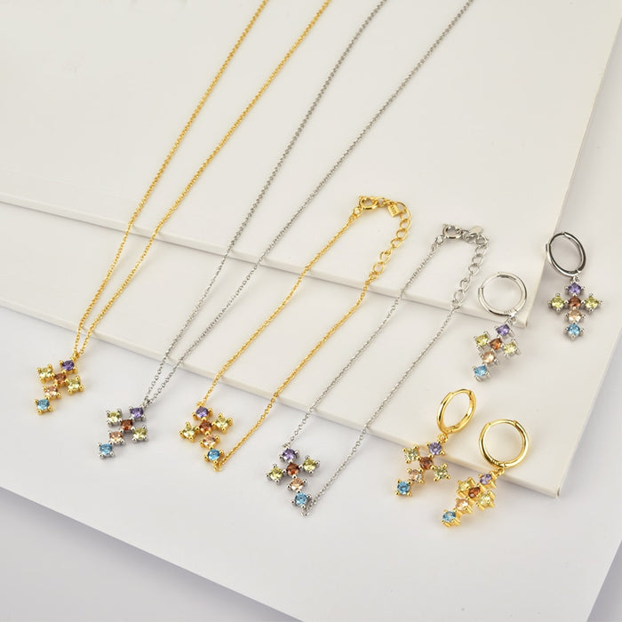 Big Colorful Cross Gold Necklace 