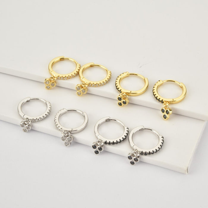 Aros Three White Dots Plata