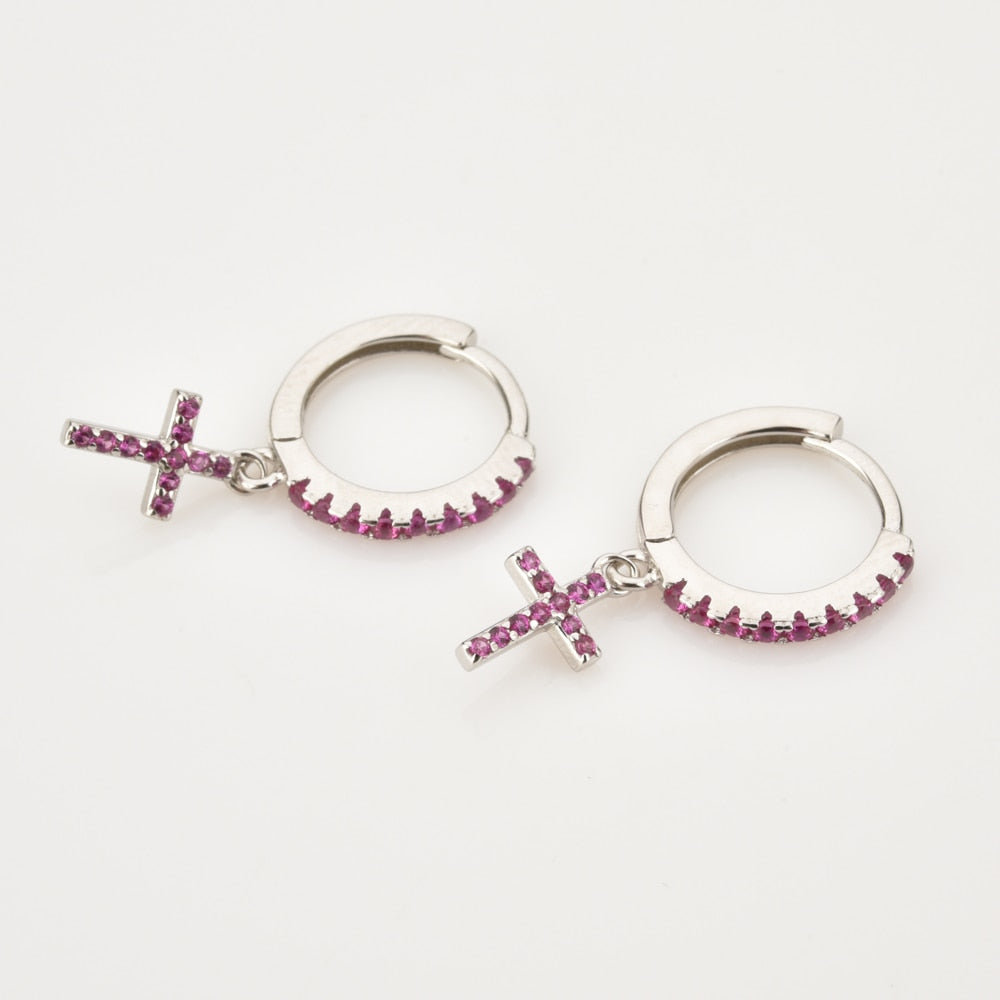 Aros Pink Cruz Plata