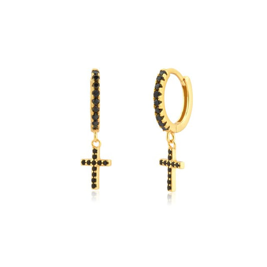 Aros Black Cruz Oro