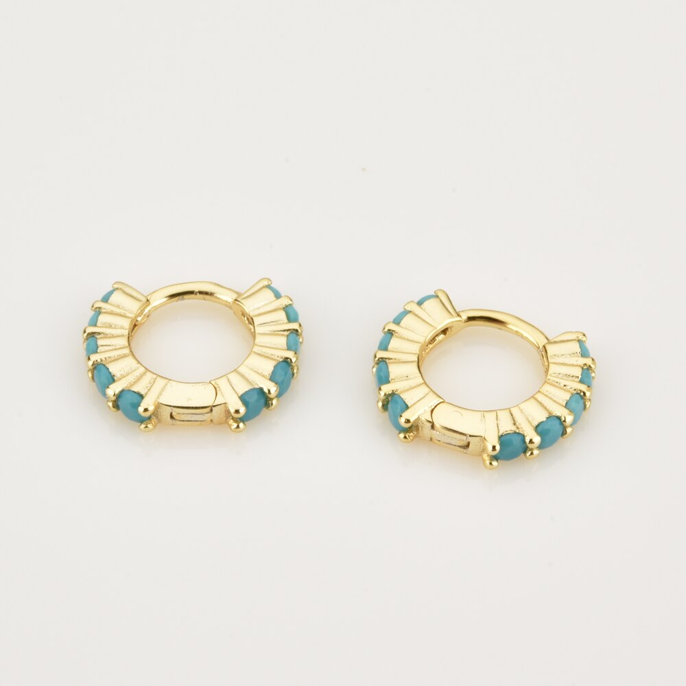 Aros Mini Turquesa Doble Oro