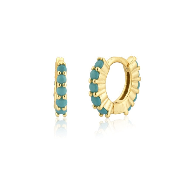 Aros Mini Turquesa Doble Oro