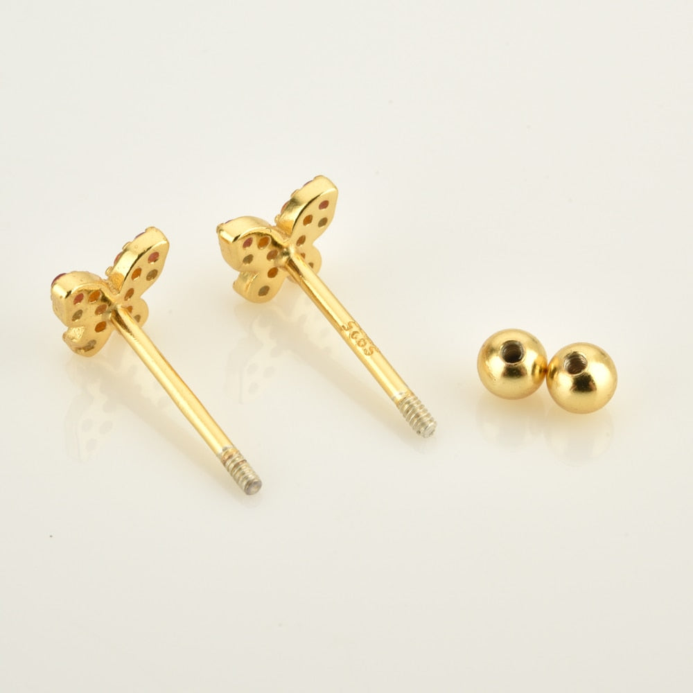 Pendientes White Mini Butterfly Oro